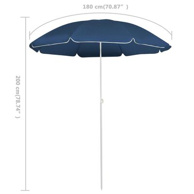 vidaXL Utendørs parasoll med stålstang blå 180 cm