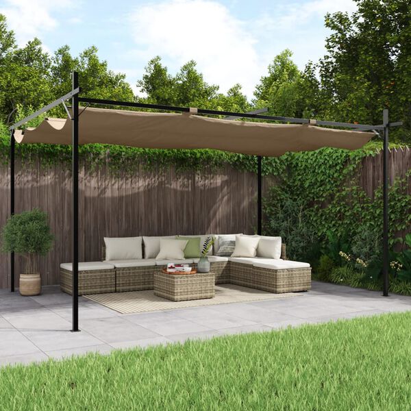 vidaXL Pergola med uttrekkbar tak gr&aring;brun 395x292x230 cm
