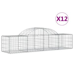 vidaXL Gabionkurver buede 12 stk 200x50x40/60 cm galvanisert jern