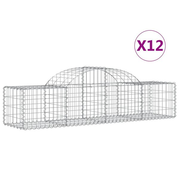 vidaXL Gabionkurver buede 12 stk 200x50x40/60 cm galvanisert jern