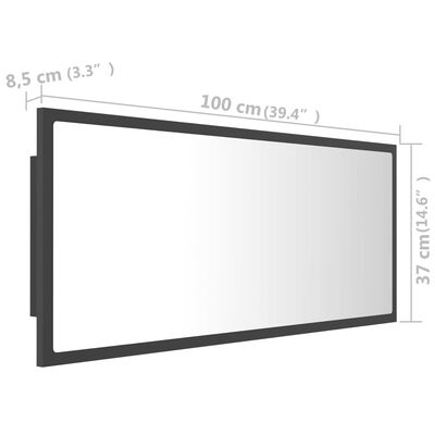 vidaXL LED-badespeil grå 100x8,5x37 cm akryl