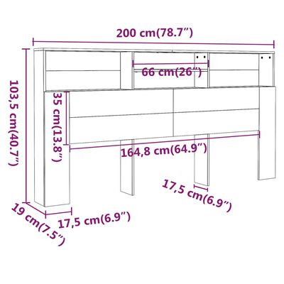 vidaXL Sengegavlskap betonggrå 200x19x103,5 cm