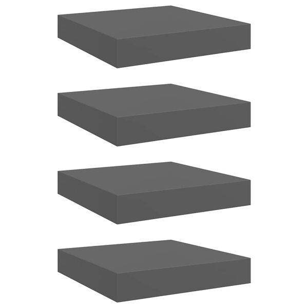 vidaXL Flytende vegghyller 4 stk høyglans grå 23x23,5x3,8 cm MDF