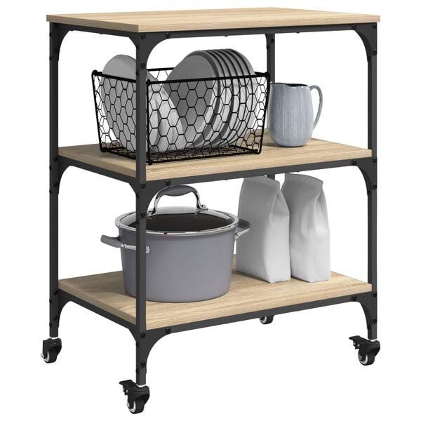 vidaXL Kj&oslash;kkenvogn Sonoma eik 60 x 41 x 76 cm Konstruert tre