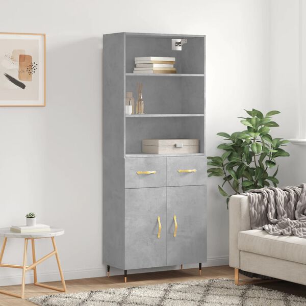 vidaXL Highboard betonggr&aring; 69,5x34x180 cm konstruert tre