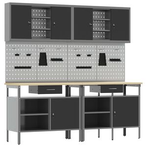 vidaXL Arbeidsbenksett med skuff 8 pcs R&oslash;d og Gr&aring; Pulverlakkert st&aring;l