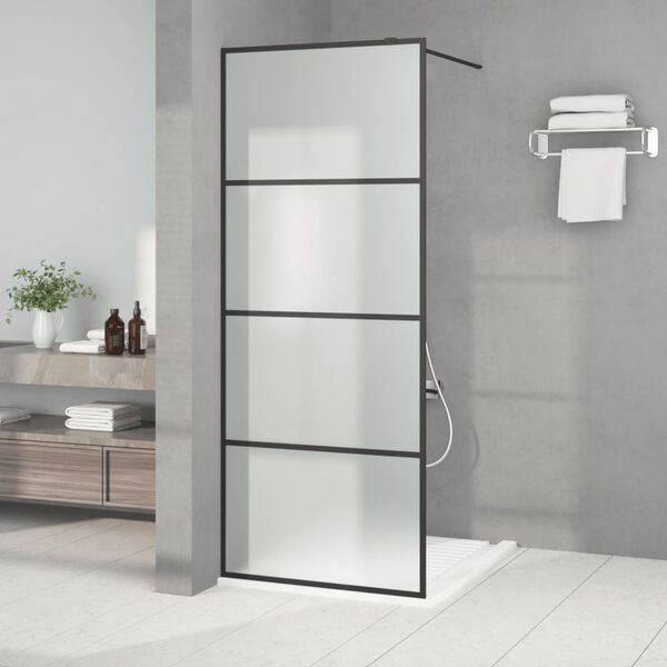 vidaXL Dusjvegg svart 80x195 cm halvfrostet ESG-glass