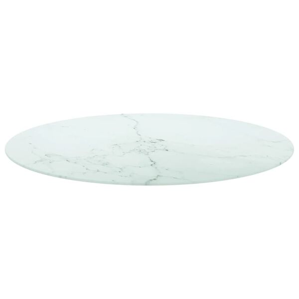vidaXL Bordplate hvit Ø90x1 cm herdet glass med marmor design
