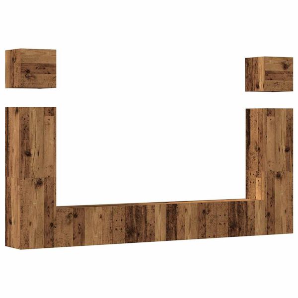 vidaXL TV-skapsett 6 deler veggmontert gammelt tre konstruert tre