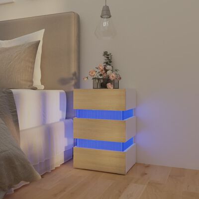 vidaXL LED-nattbord hvit og sonoma eik 45x35x67 cm konstruert tre