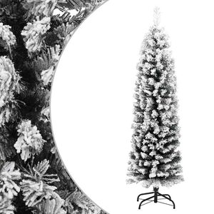 vidaXL Slankt kunstig juletre med flokket sn&oslash; gr&oslash;nn 150 cm PVC