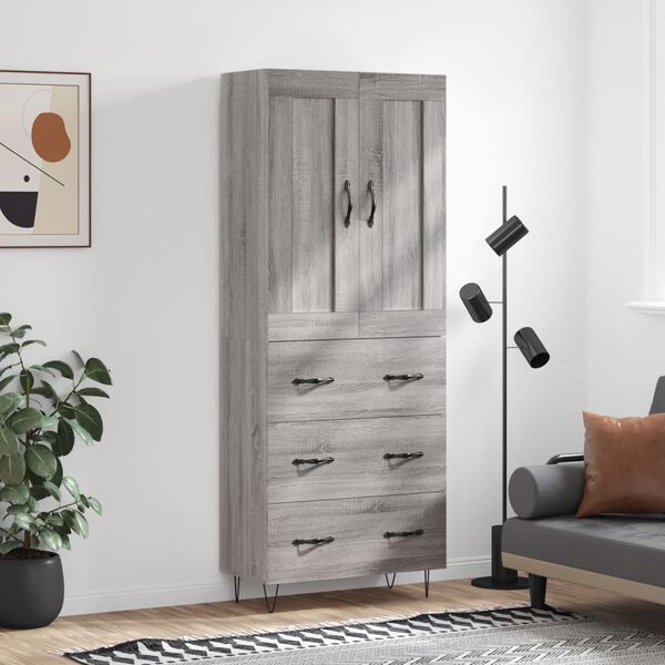 vidaXL Highboard gr&aring; sonoma 69,5x34x180 cm konstruert tre