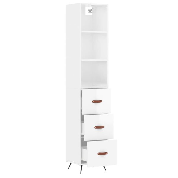 vidaXL Highboard h&oslash;yglans hvit 34,5x34x180 cm konstruert tre