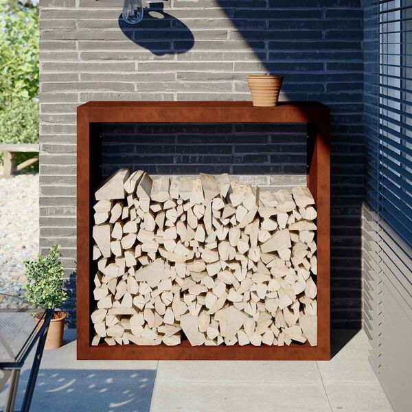 vidaXL Vedstativ 100x40x100 cm oksidert st&aring;l