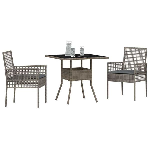vidaXL Hage Spisegruppe 3 pcs Grå Poly rattan