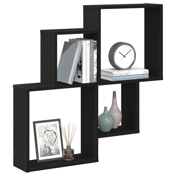 vidaXL Vegghylle med hylle Svart Eik 80 x 15 x 78,5 cm Konstruert tre