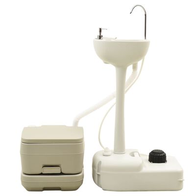 vidaXL Bærbart campingsett toalett 10+10L og håndvask 20L grå