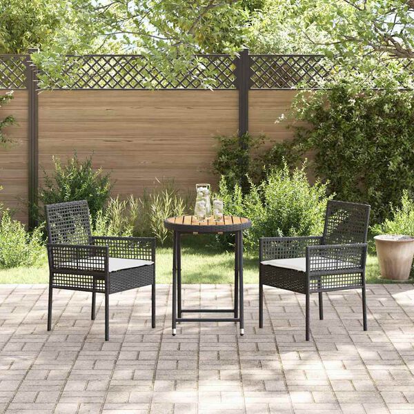 vidaXL Hage Bistro Sett 3 pcs Svart Poly rattan