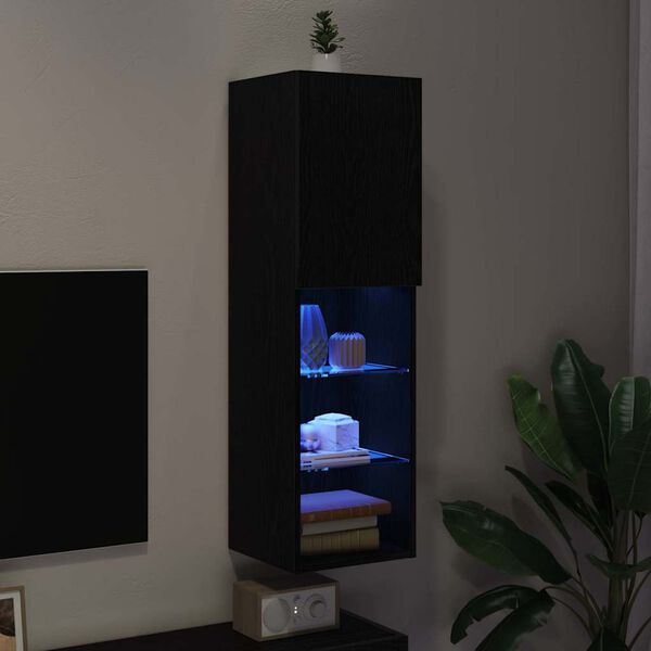 vidaXL TV-benksett Svart Eik 30,5 x 30 x 102 cm Konstruert tre