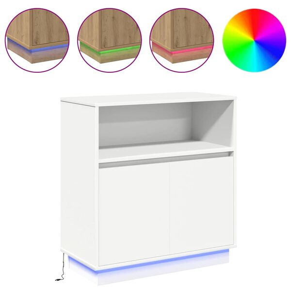vidaXL LED sideboard Hvit 71 x 34,5 x 75 cm Konstruert tre