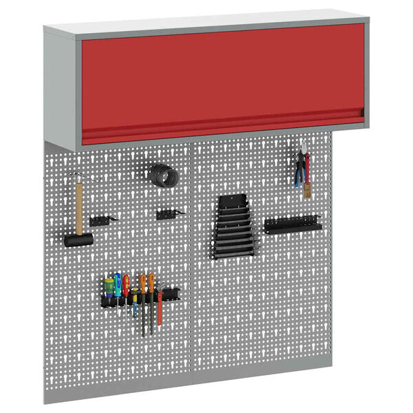 vidaXL Verktøyskab og Pegboard Sett 3 pcs Rød 100 x 25 x 115 cm Stål