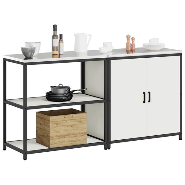 vidaXL Kj&oslash;kkenoppbevaringssett med hylle 2 pcs Hvit Kaldvalsest&aring;l