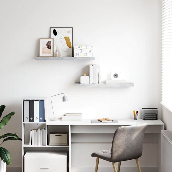 vidaXL Flytende vegghyller 2 stk betonggr&aring; 80x23,5x3,8 cm MDF