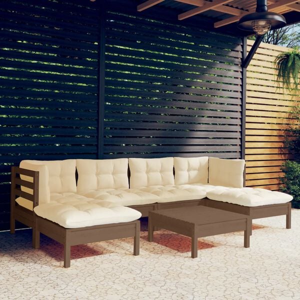 vidaXL Hagesofagruppe 7 deler med puter honningbrun furu