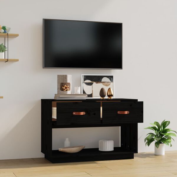 vidaXL TV-benk svart 90x40x60 cm heltre furu