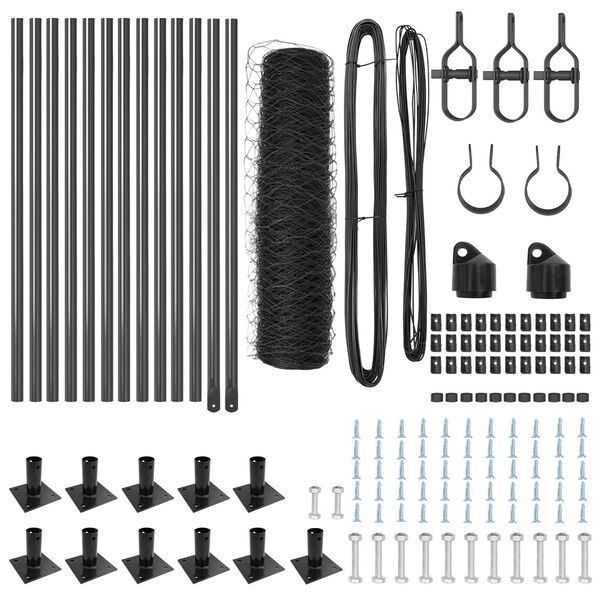 vidaXL Gjerde med innlegg. Gr&aring; 0.4 x 25 m PVC-belagt st&aring;l