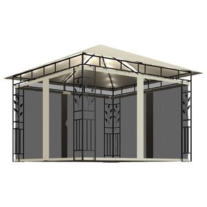 vidaXL Paviljong med myggnett og LED-lysslynge 3x3x2,73 m kremhvit