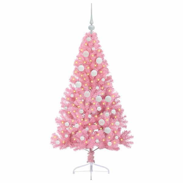 vidaXL Kunstig Forh&aring;ndsopplyst Juletre med 150 LED Rosa 120 cm PVC