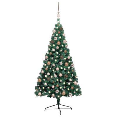 vidaXL Kunstig juletre halvt med lysdioder og kulesett 240 cm grønn