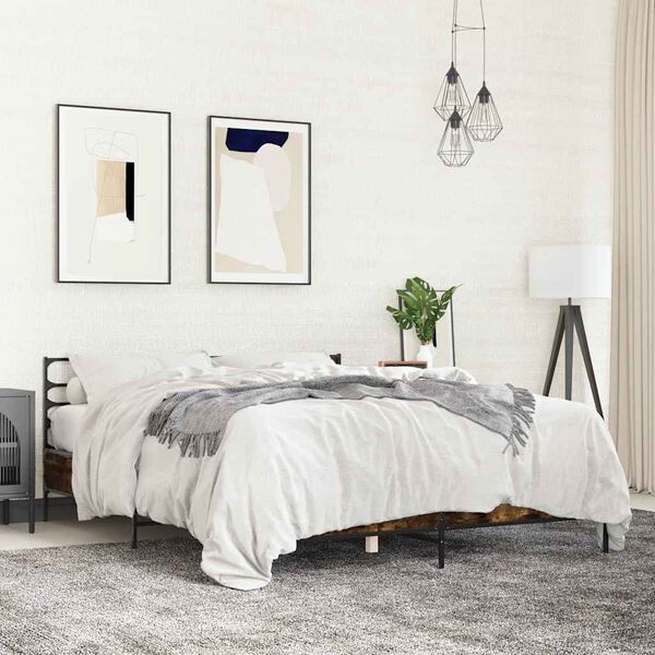 vidaXL Sengeramme r&oslash;kt eik 150x200 cm konstruert tre og metall