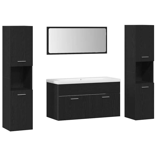 vidaXL Baderomsinnredningssett med d&oslash;r 4 pcs Svart Eik Konstruert tre