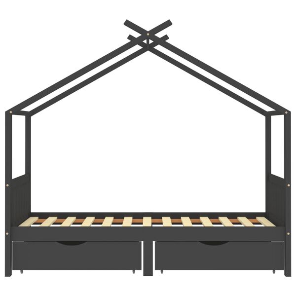 vidaXL Sengeramme for barn med skuffer heltre furu 90x200 cm m&oslash;rkegr&aring;