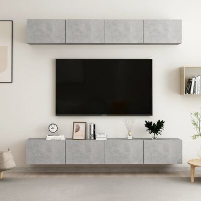 vidaXL TV-benker 4 stk betonggrå 100x30x30 cm sponplate