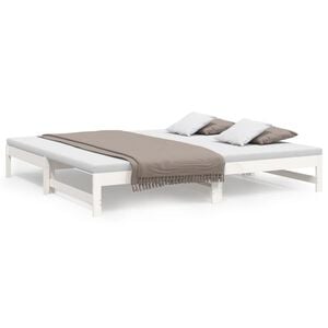vidaXL Uttrekkbar dagseng hvit 2x(100x200) cm heltre furu