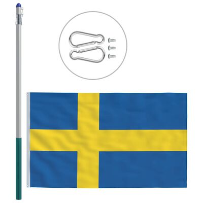 vidaXL Svensk flagg og stang aluminium 6 m