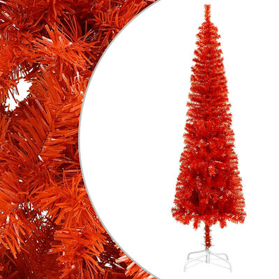 vidaXL Forhåndsbelyst slankt juletre med kulesett rød 150 cm