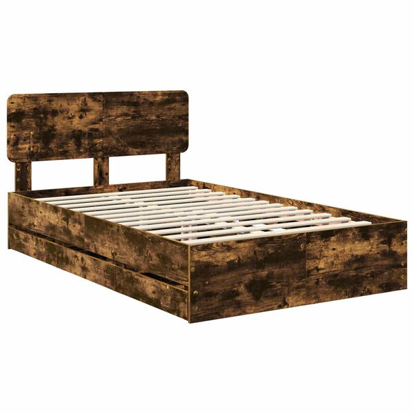 vidaXL Sengestamme med hodegjerde R&oslash;kt Eik 135 x 190 cm Konstruert tre