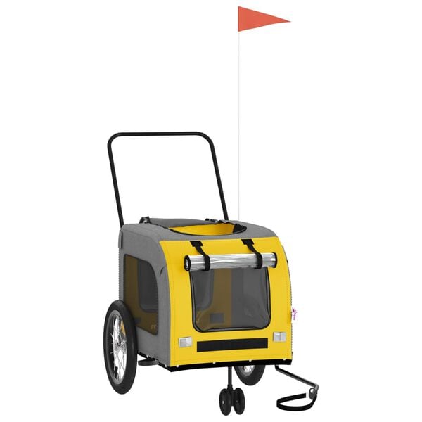 vidaXL Hundevogn gul og gr&aring; oxfordstoff og jern