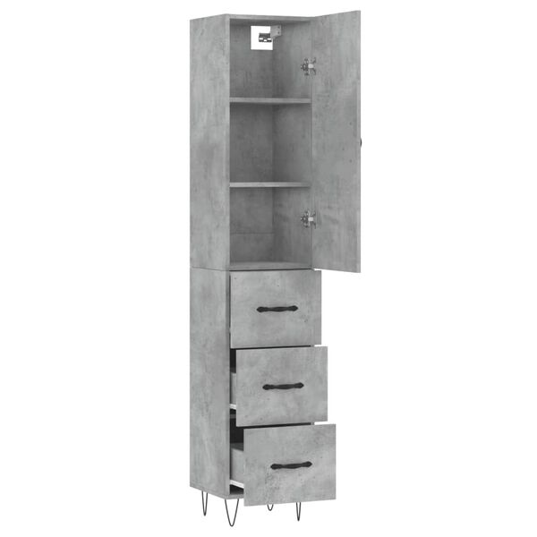 vidaXL Highboard betonggr&aring; 34,5x34x180 cm konstruert tre