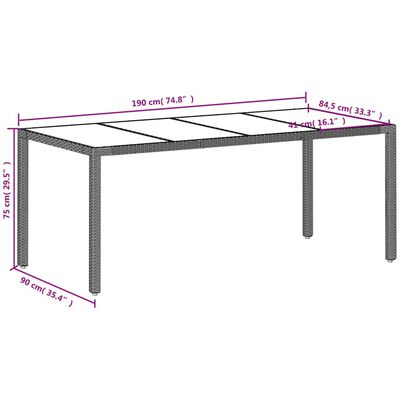 vidaXL Hagebord med glassplate lysegrå 190x90x75 cm polyrotting