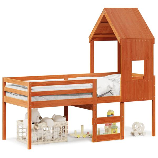 vidaXL Høyseng med tak voksbrun 80x200 cm heltre furu