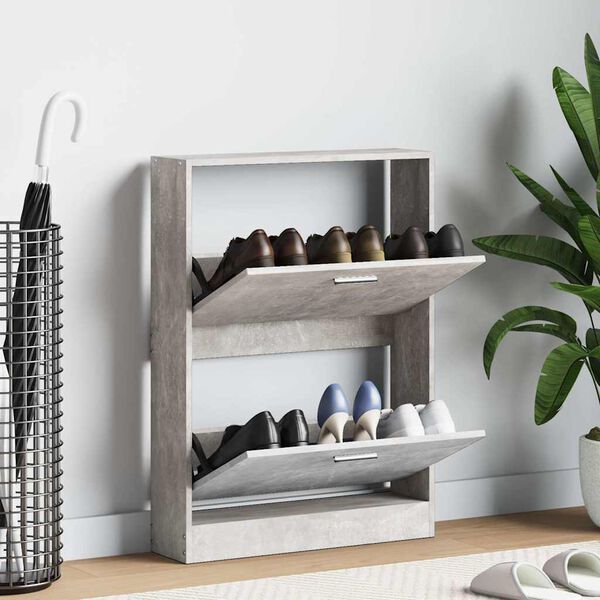 vidaXL Skoskap betonggr&aring; 59x17x81 cm konstruert tre