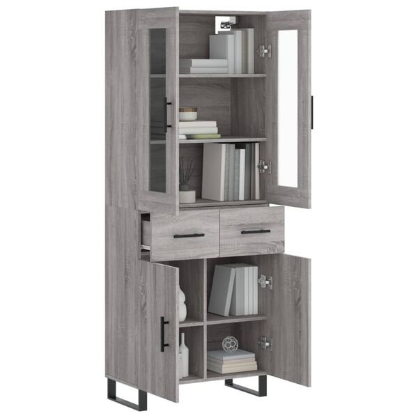 vidaXL Highboard grå sonoma 69,5x34x180 cm konstruert tre