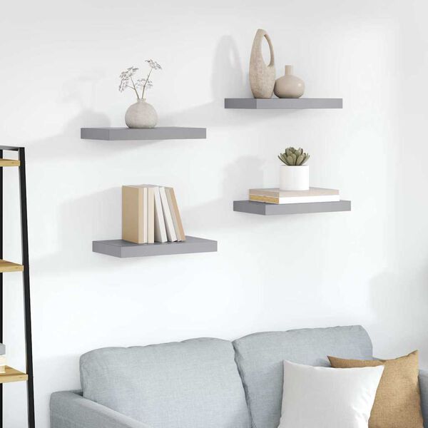 vidaXL Flytende vegghyller 4 stk gr&aring; 23x23,5x3,8 cm MDF