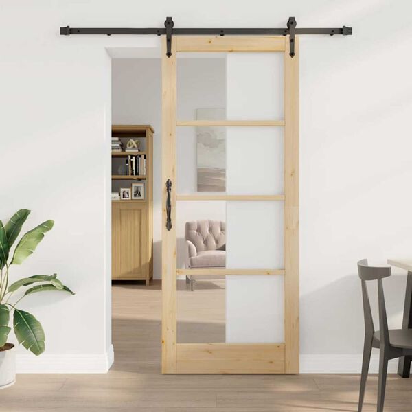 vidaXL Skyved&oslash;r Naturlig 86 x 211 cm Massivt furutre og glass