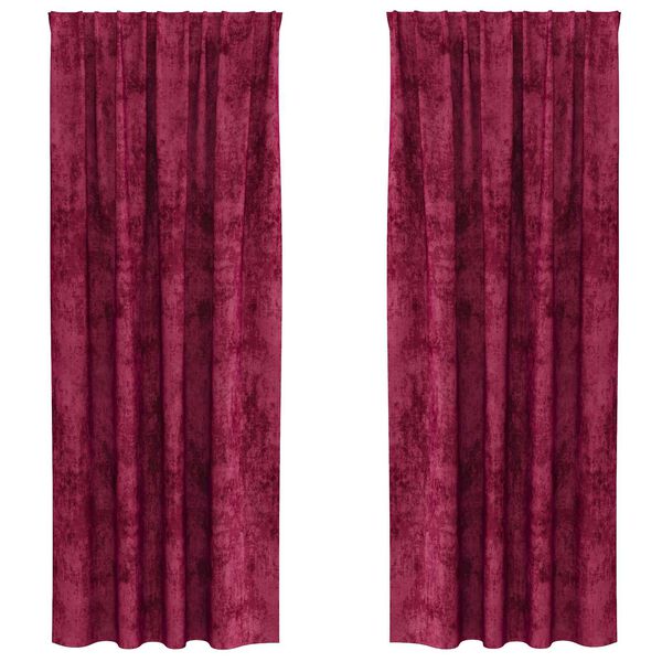 vidaXL Fl&oslash;yel Gardiner med gardiner 2 pcs Vinr&oslash;d 225 x 140 cm Fl&oslash;yel